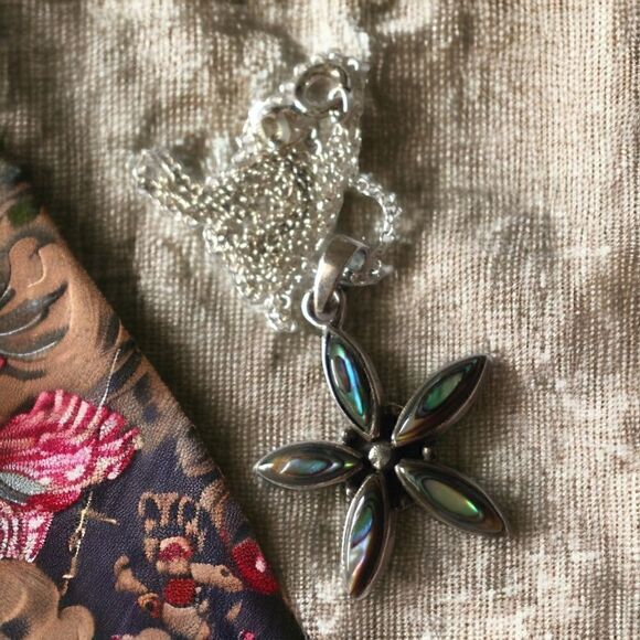 Abalone Star Sterling Necklace 925 Silver Pendant Daisy Flower 18" Beach Coastal - Picture 9 of 16